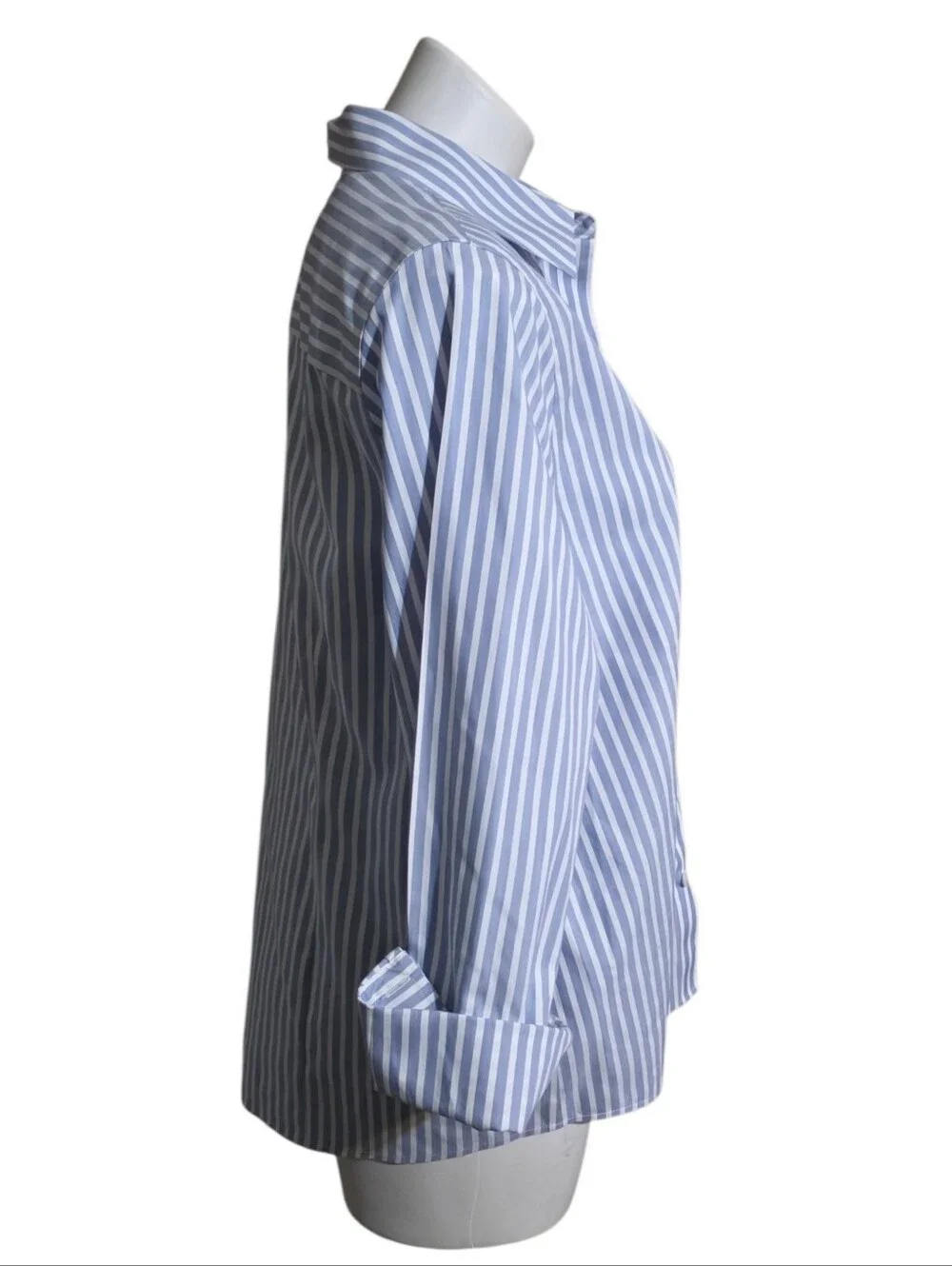 Chico's No Iron Stretch Striped Shirt Light Blue & White Size 2= 12/14 - Picture 6 of 16